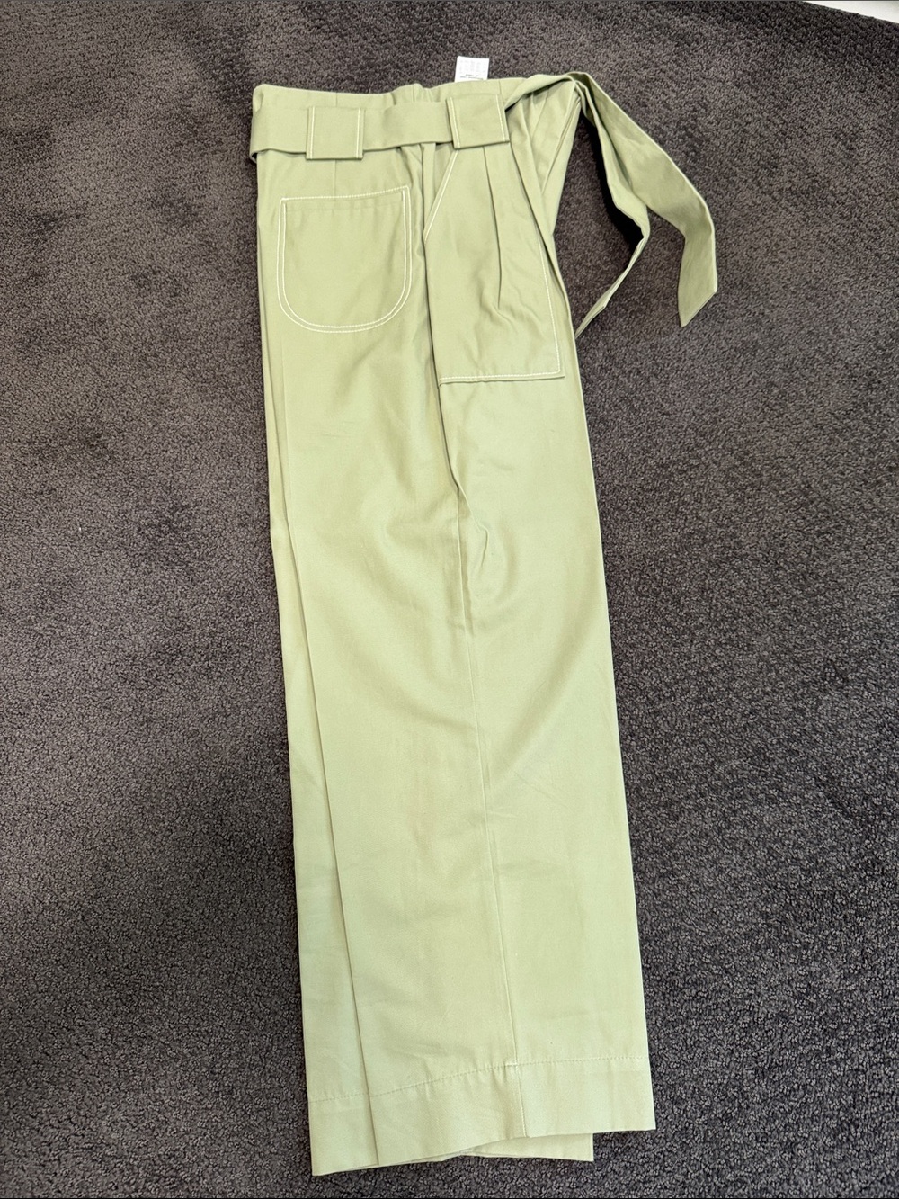 Sandro Light Olive Green High-Waist Chinos with Tie Belt size 38 EU - Picture 1 of 7